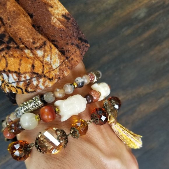 Artisan, Hand Crafted Bracelet. Multi Strand. Buddha. Faux Leather Snap Closure. - Picture 4 of 9